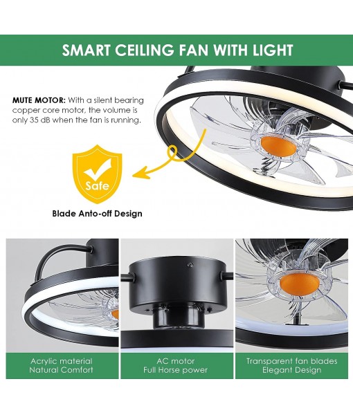 Flush-mount ceiling fans with lights and remote control