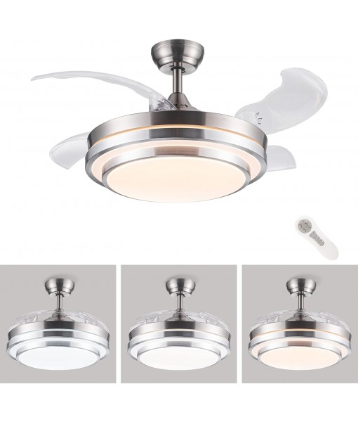Ceiling Fan with Dimmable Light, 36W Invisible LED Lamp