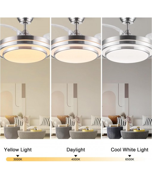 Ceiling Fan with Dimmable Light, 36W Invisible LED Lamp