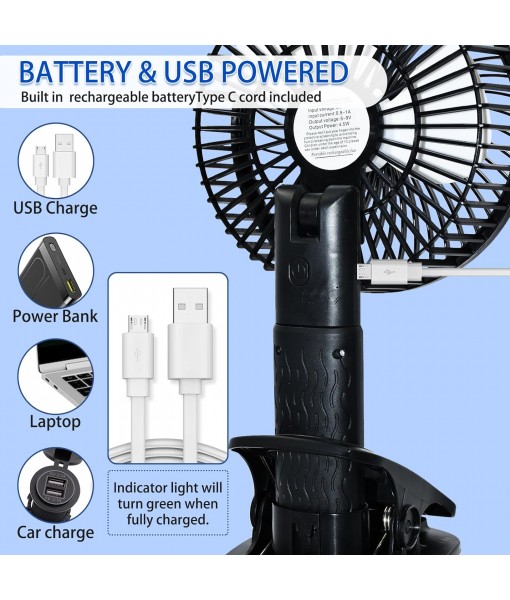 Clip Fan, 4 in 1 USB Rechargeable Battery Small Fan