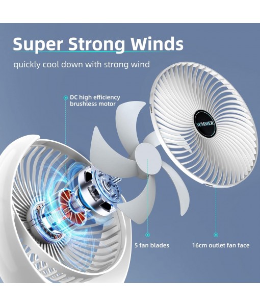 Rechargeable, quiet, 3-speed rotating table fan