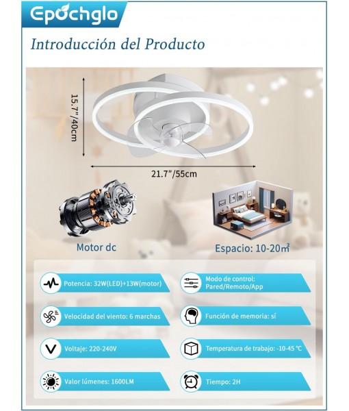 Ceiling Fan with Light 32W, Ceiling Fans 3000K-6500K