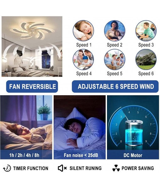 LED 50W Ceiling Fan with Lighting, 6 Speeds, White 65CM