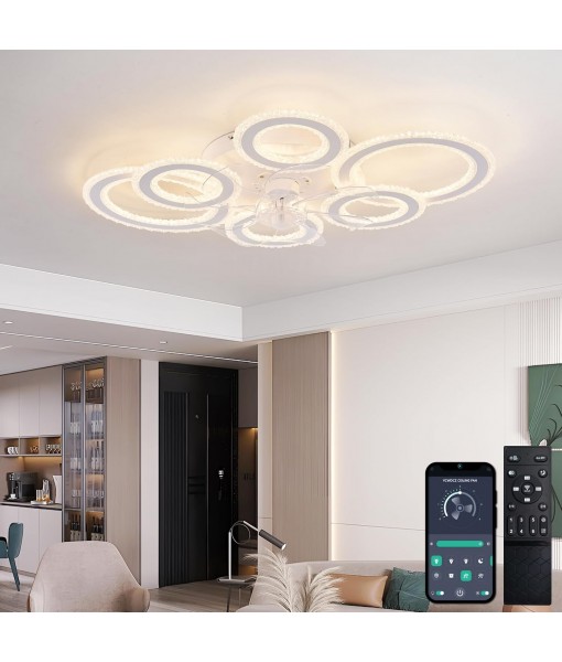 Ceiling Fan with Light and Remote Control, Crystal Ring Lamp