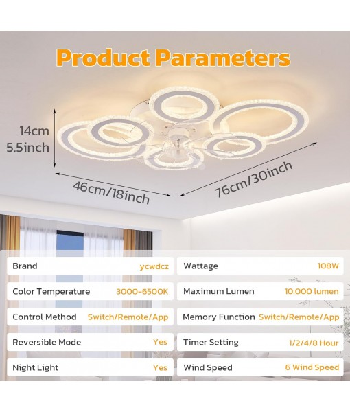 Ceiling Fan with Light and Remote Control, Crystal Ring Lamp