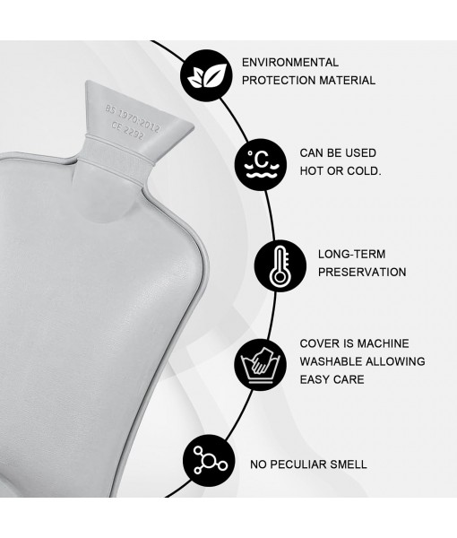 2L PVC Hot Water Bottle, Pain Relief, Soft Lining