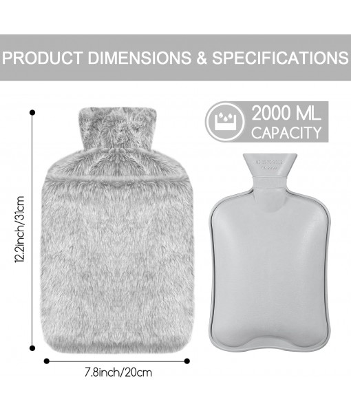 2L PVC Hot Water Bottle, Pain Relief, Soft Lining