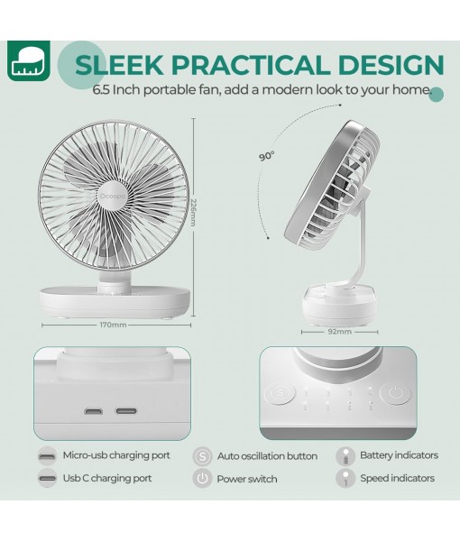 USB Silent Fan, 16cm Oscillating Desk Fan