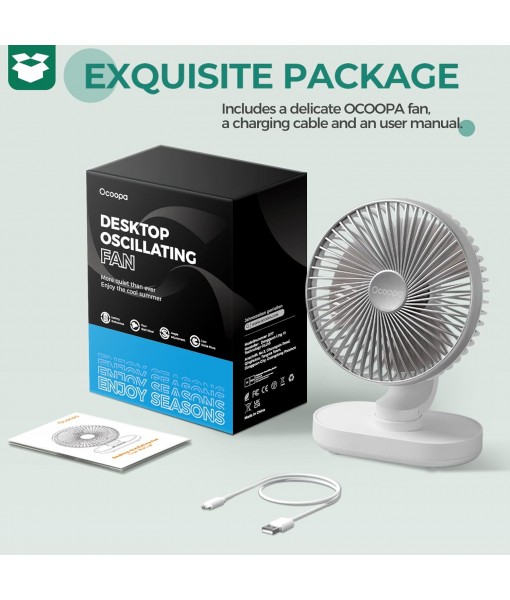 USB Silent Fan, 16cm Oscillating Desk Fan