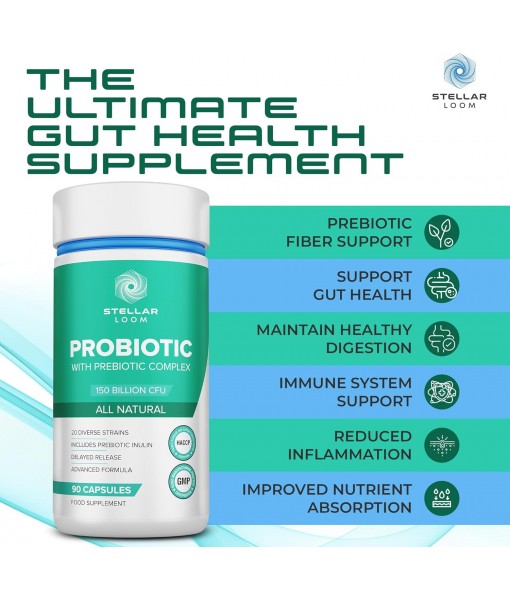 150 Billion CFU Probiotic & Prebiotics Complex for Gut Health - 20 Diverse Gut-Friendly Bacterial Cultures | 90 Vegan & Gluten-Free Capsules - 3 Months Supply