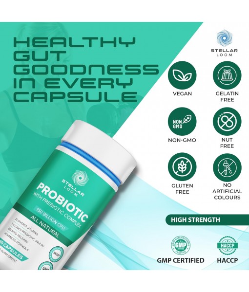 150 Billion CFU Probiotic & Prebiotics Complex for Gut Health - 20 Diverse Gut-Friendly Bacterial Cultures | 90 Vegan & Gluten-Free Capsules - 3 Months Supply