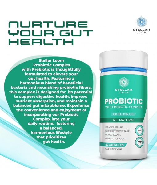 150 Billion CFU Probiotic & Prebiotics Complex for Gut Health - 20 Diverse Gut-Friendly Bacterial Cultures | 90 Vegan & Gluten-Free Capsules - 3 Months Supply