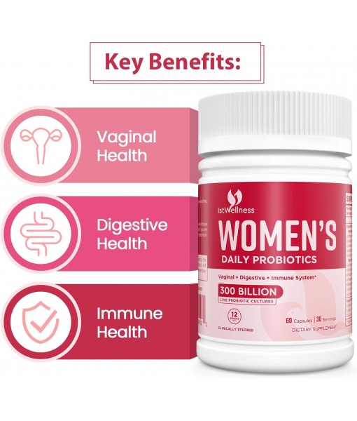 300 Billion CFU Probiotic, 12 Strains Probiotics with Prebiotics Cranberry, Selected Women’s Probiotic for Women’s Digestive Urinary Health & Gut Vaginal, 60 Capsules