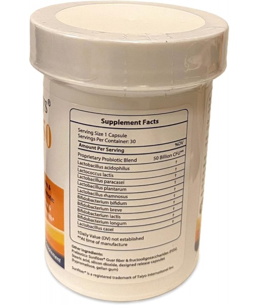 50 High Potency Adult Probiotic, 50 Billion CFU, Prebiotics, Dairy Free, Gluten Free Probiotic, Non-GMO, Sugar-Free, Made in USA