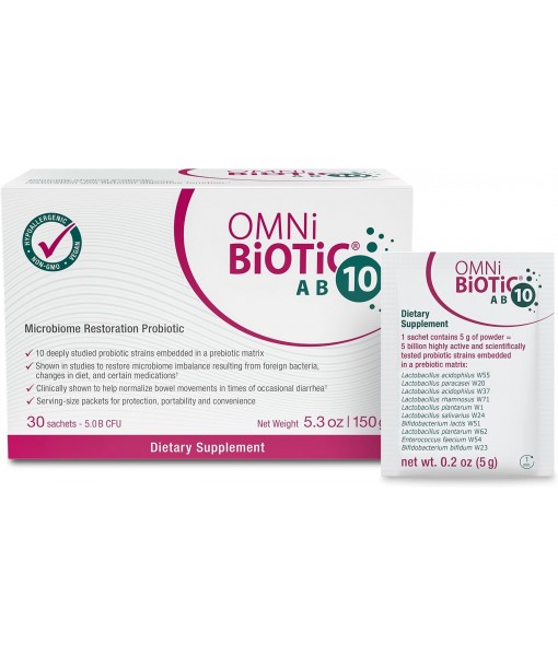 AB 10 - Clinically Tested Restorative Probiotic - Supports & Restores Gut Flora & Digestion - Digestive Probiotic for Diarrhea - Vegan, Hypoallergenic, Non-GMO (30 Daily Packets)