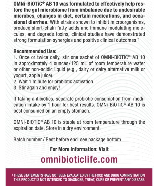 AB 10 - Clinically Tested Restorative Probiotic - Supports & Restores Gut Flora & Digestion - Digestive Probiotic for Diarrhea - Vegan, Hypoallergenic, Non-GMO (30 Daily Packets)