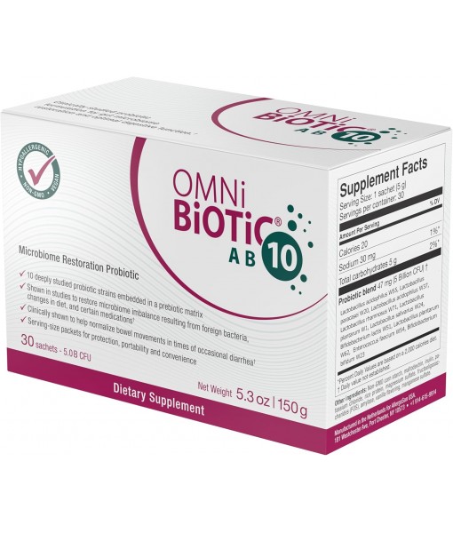 AB 10 - Clinically Tested Restorative Probiotic - Supports & Restores Gut Flora & Digestion - Digestive Probiotic for Diarrhea - Vegan, Hypoallergenic, Non-GMO (30 Daily Packets)