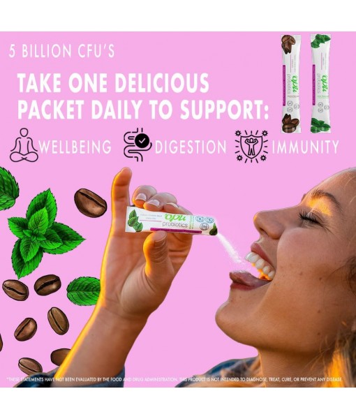 'Opu Probiotics Mocha Instant-Dissolve - One Month Supply - 5 Billion CFU's - Men, Women & Children w/Prebiotics Digestive Immune Weight Support Sugar Free, Gluten Free, Non GMO Opu