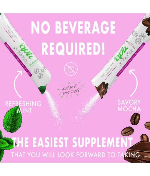 'Opu Probiotics Mocha Instant-Dissolve - One Month Supply - 5 Billion CFU's - Men, Women & Children w/Prebiotics Digestive Immune Weight Support Sugar Free, Gluten Free, Non GMO Opu