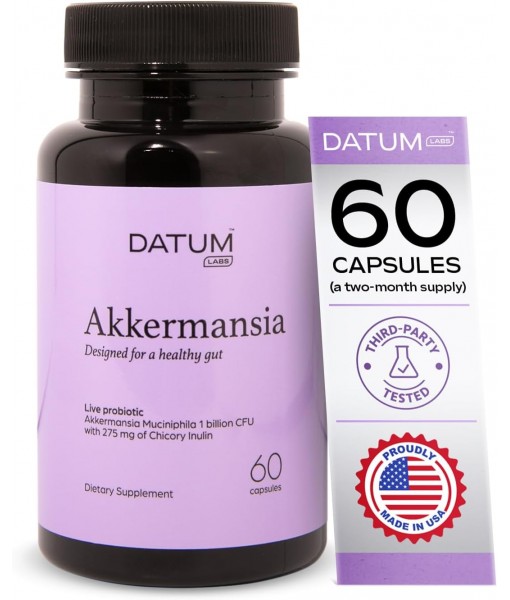 Akkermansia Muciniphila Probiotic + Prebiotic Supplement - Increases GLP-1 Production, Delayed Release, Third-Party Tested, Shelf Stable, 1Bn CFU (60 Acid-Resistant Capsules)