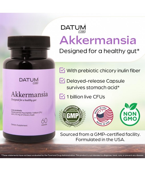 Akkermansia Muciniphila Probiotic + Prebiotic Supplement - Increases GLP-1 Production, Delayed Release, Third-Party Tested, Shelf Stable, 1Bn CFU (60 Acid-Resistant Capsules)