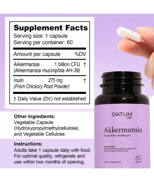 Akkermansia Muciniphila Probiotic + Prebiotic Supplement - Increases GLP-1 Production, Delayed Release, Third-Party Tested, Shelf Stable, 1Bn CFU (60 Acid-Resistant Capsules)