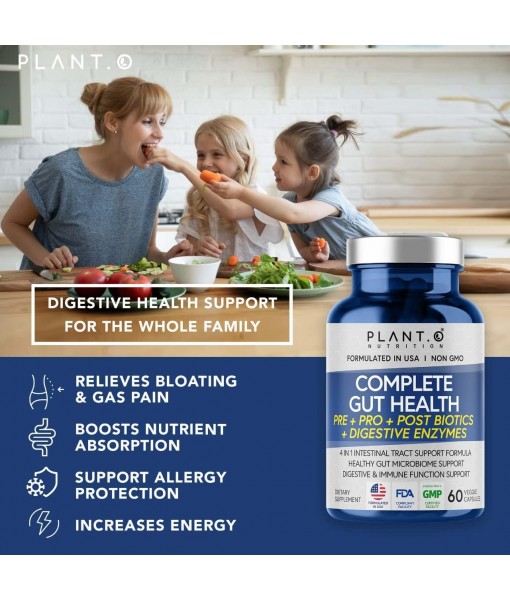 4-in-1 Prebiotic Probiotic & Postbiotic for Women & Men, Complete Gut & Digestive Support Supplement, Pre Post Probiotics & Digestive Enzymes 60 Capsules