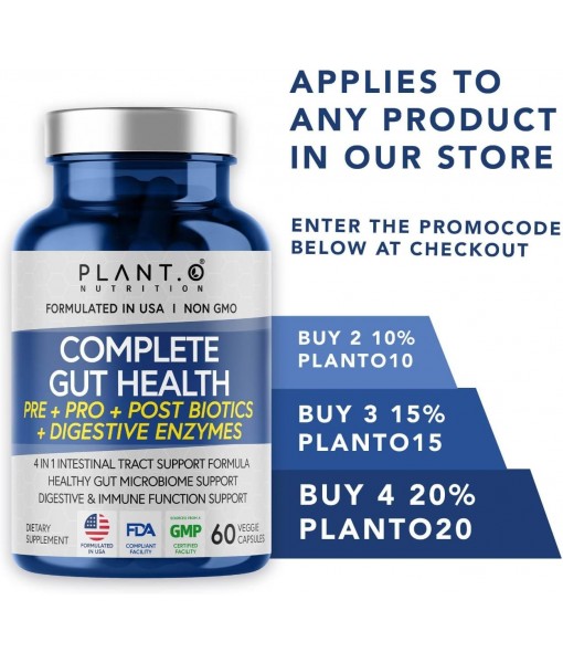 4-in-1 Prebiotic Probiotic & Postbiotic for Women & Men, Complete Gut & Digestive Support Supplement, Pre Post Probiotics & Digestive Enzymes 60 Capsules