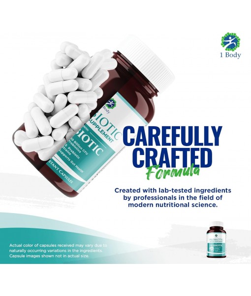 1 Body 30 Billion CFU Probiotic Supplement with Prebiotics – Patented Acid Resistant Capsules to Promote Gut Health, Support Immune System – Probiotics for Women and Men - 60 Vegetarian Capsules