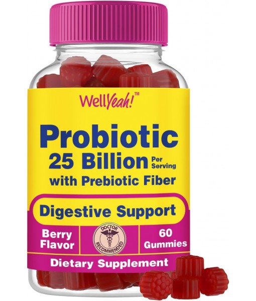 25 Billion Probiotics + Prebiotics Gummies - 12 Strains - Digestive Support, Gut Health, Immune Support Gummy - for Men and Women - Probiotics for Digestive Health - 60 Gummies
