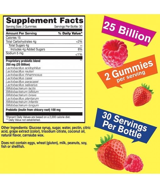 25 Billion Probiotics + Prebiotics Gummies - 12 Strains - Digestive Support, Gut Health, Immune Support Gummy - for Men and Women - Probiotics for Digestive Health - 60 Gummies