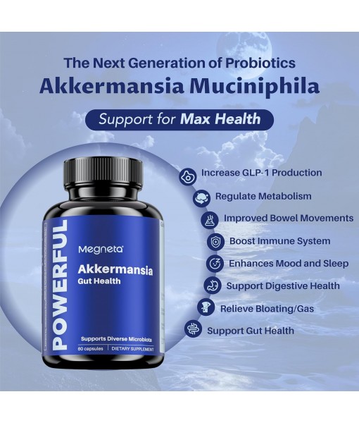 Akkermansia Probiotic Capsules, Increases GLP-1 Production, 300M AFU for Gut Health- Vegan, 60 Capsules