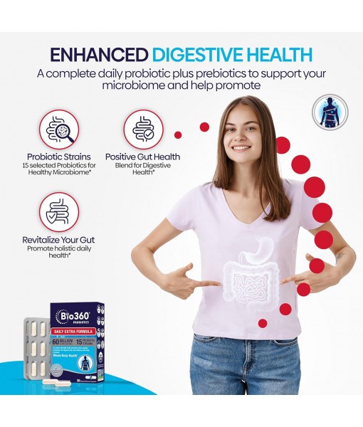 Adult Daily Extra Strength Probiotic Supplement for Women and Men, 60 Billion CFU, 15 Diverse Strains, Organic Prebiotic Fibers, Occasional Constipation, Diarrhea Gas & Bloating, 30CT