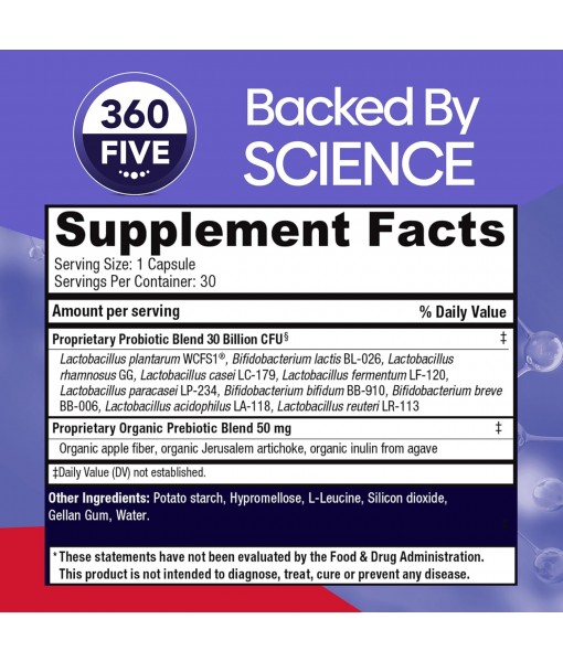 Adult Daily Probiotic Supplement for Women & Men, 30 Billion CFU, 10 Strains, Organic Prebiotic Fibers, Digestive & Immune Health, Occasional Constipation, Diarrhea & Bloating, 30CT (2 Pack)