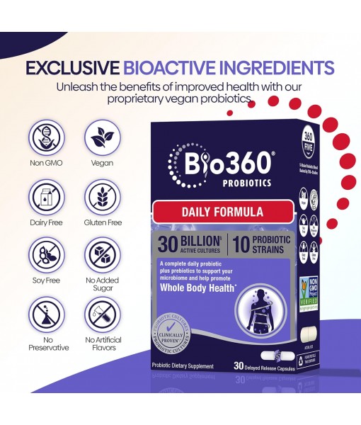 Adult Daily Probiotic Supplement for Women & Men, 30 Billion CFU, 10 Strains, Organic Prebiotic Fibers, Digestive & Immune Health, Occasional Constipation, Diarrhea & Bloating, 30CT (2 Pack)
