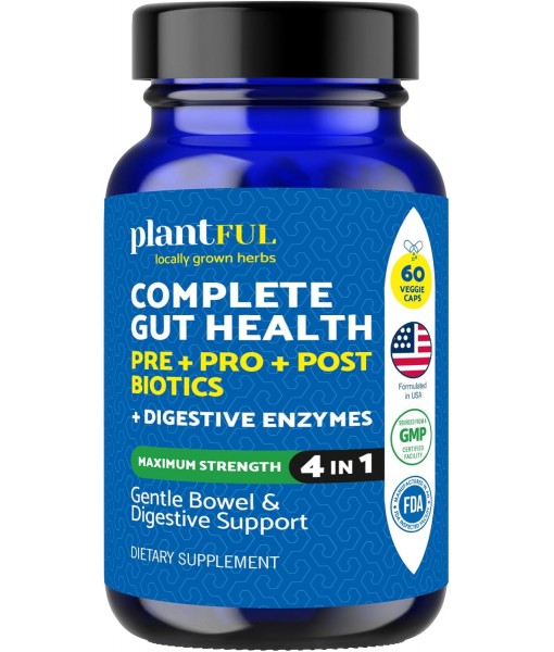 4-in-1 Pre Post Probiotics & Digestive Enzymes - Complete Gut Health & Digestive Support for Women & Men - Prebiotic Probiotic & Postbiotic Gas & Bloating Relief – 60 Non GMO Capsules
