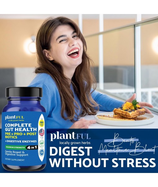4-in-1 Pre Post Probiotics & Digestive Enzymes - Complete Gut Health & Digestive Support for Women & Men - Prebiotic Probiotic & Postbiotic Gas & Bloating Relief – 60 Non GMO Capsules