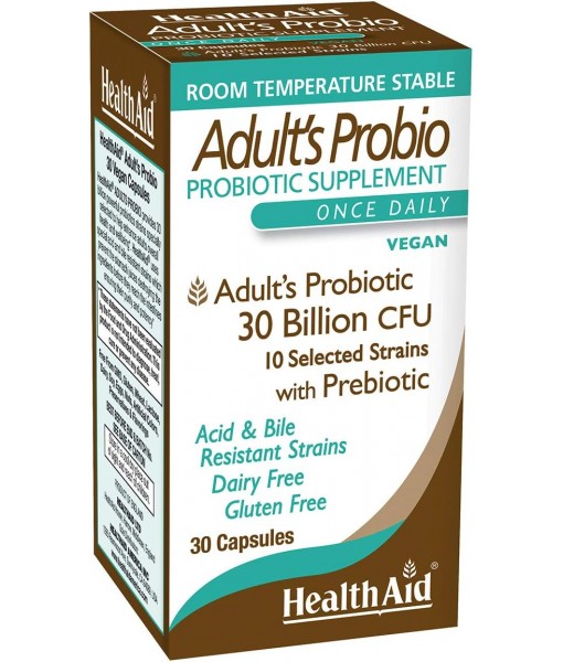 AdultsProbio 30 Billion, 10 Strains, Once Daily, 30ct, 30 Billion with Prebiotic, Acid & Bile Resistant Strains, Dairy & Gluten Free, Vegan