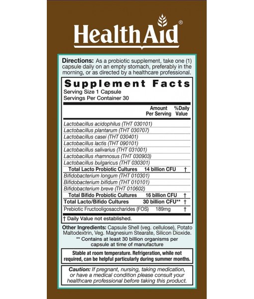 AdultsProbio 30 Billion, 10 Strains, Once Daily, 30ct, 30 Billion with Prebiotic, Acid & Bile Resistant Strains, Dairy & Gluten Free, Vegan