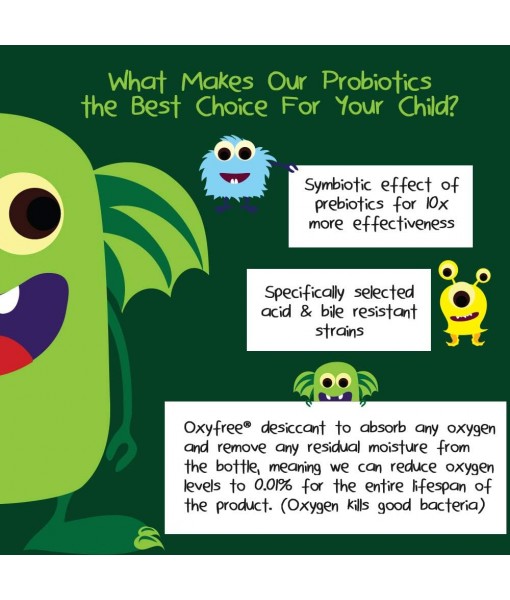 6 Billion CFU Kids/Children's Probiotics with Prebiotics, Sunfiber and Fos, for 10x More Effectiveness. One A Day Great Taste Chewable Probiotic, 2 Months Supply Per Bottle