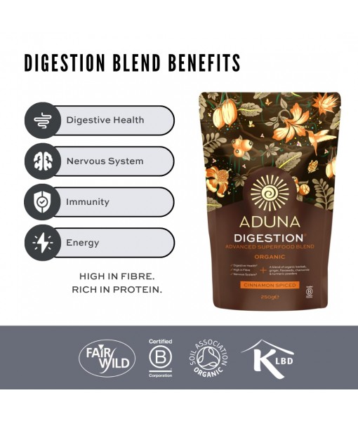 Aduna Advanced Superfood Digestion Blend | 100% Organic Powder for Smoothies/Juices & Yoghurt | 250g Resealable and Recyclable Pack