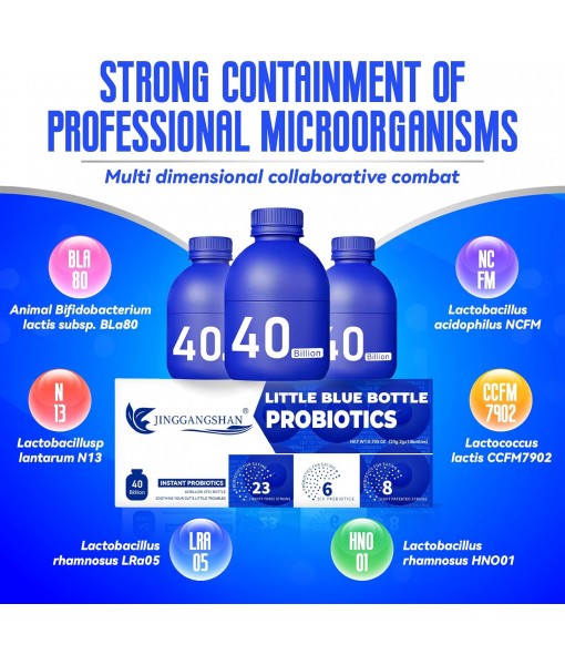 30bottles*0.7oz Probiotics - Little Blue Bottle Probiotics, 40 Billion CFU Probiotics for Women Men for Digestive Health