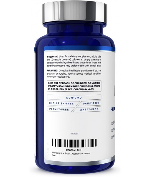 1MD Nutrition Complete Probiotics Platinum - w/Prebiotics and Probiotics for Digestive Health - Probiotic Supplement for Women & Men - More Than 50 Billion Live CFU 11 Strains Dairy-Free - 30 Caps
