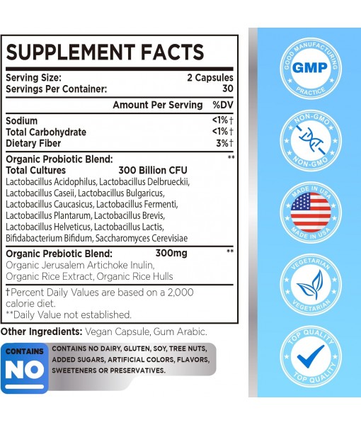 300 Billion CFU Probiotic, Probiotics for Women Men, 12 Probiotics Strains + 3 Prebiotics, Daily Probiotic Supplement, Probiotics for digestive health, Immune, Gut & Bloating, Shelf Stable, 120 Counts