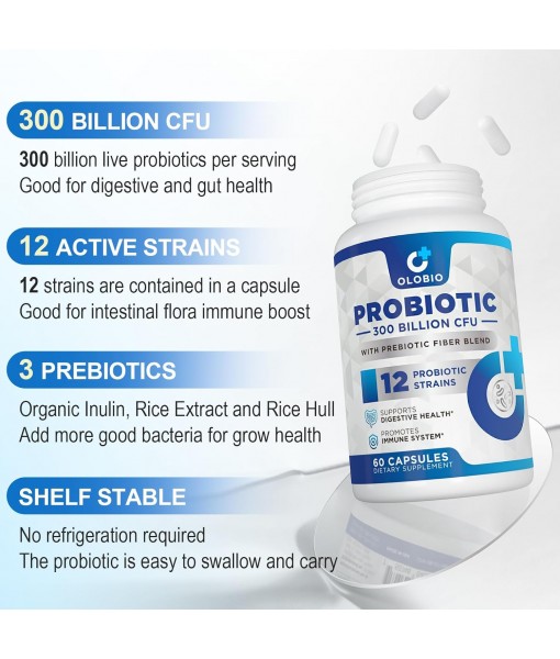 300 Billion CFU Probiotic, Probiotics for Women Men, 12 Probiotics Strains + 3 Prebiotics, Daily Probiotic Supplement, Probiotics for digestive health, Immune, Gut & Bloating, Shelf Stable, 120 Counts