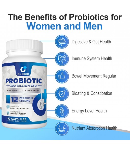 300 Billion CFU Probiotic, Probiotics for Women Men, 12 Probiotics Strains + 3 Prebiotics, Daily Probiotic Supplement, Probiotics for digestive health, Immune, Gut & Bloating, Shelf Stable, 120 Counts