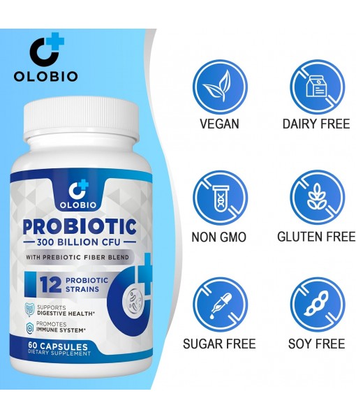 300 Billion CFU Probiotic, Probiotics for Women Men, 12 Probiotics Strains + 3 Prebiotics, Daily Probiotic Supplement, Probiotics for digestive health, Immune, Gut & Bloating, Shelf Stable, 120 Counts