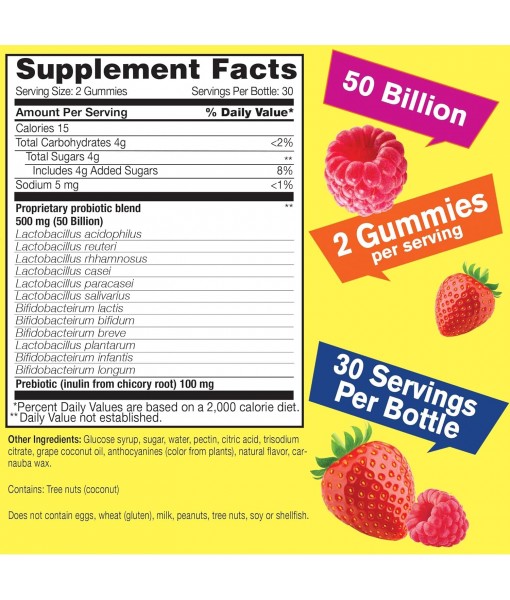 50 Billion Probiotics + Prebiotics for Men and Women Gummies - Digestive Support, Gut Health, Immune Support Gummy - Probiotics for Digestive Health with 12 Strains - 60 Gummies