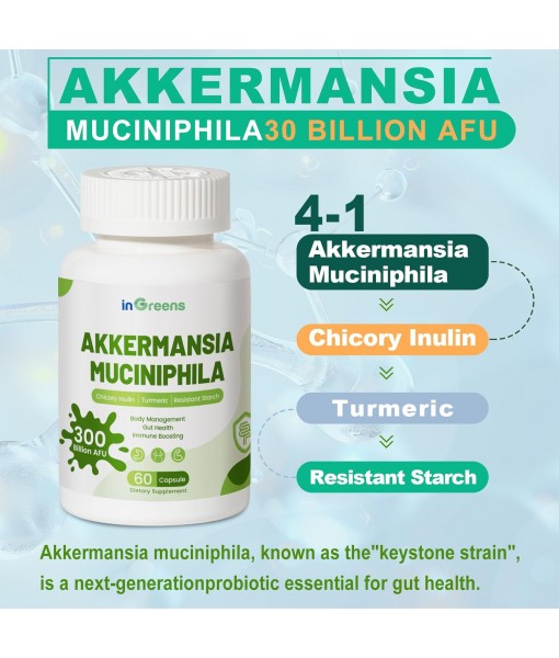 Akkermansia Muciniphila Probiotic for Gut Management - GLP-1 Boosting Supplement with Chicory Inulin, Turmeric, Resistant Starch, Vegan & Gluten Free - 30 Day Supply